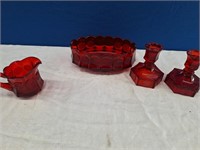 Fostoria Ruby Red Coin Candlestick Holders & More