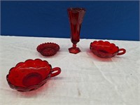 Fostoria Ruby Red, Nappys, Coin Vase