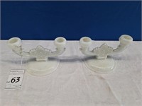 Fenton? Milk Glass Candelabra Daisy Candleholders