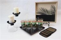 VTG Kentucky Derby Glasses, Candle Set & Tray