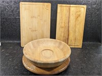 Chip & Dip Bowl on Lazy Susan, 2 Cutting Boards