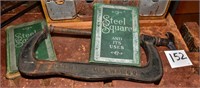 Vintage C-clamp w/ vintage Steel Square books