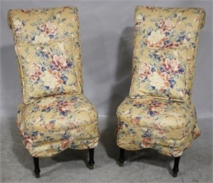 Pair upholstered chairs, 44 x 19 x 20
