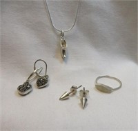 S/S NECKLACE - S/S PINKY RING & 2 PR EARRINGS