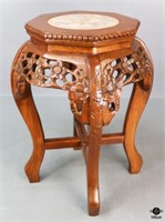 Carved Wood & Marble Top Table