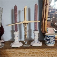 Porcelain Candlesticks, Vintage Greek Pottery &