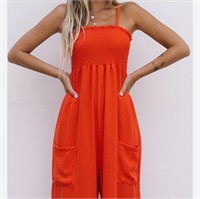 Smocked Spaghetti Straps Wide Leg Jumpsuit with