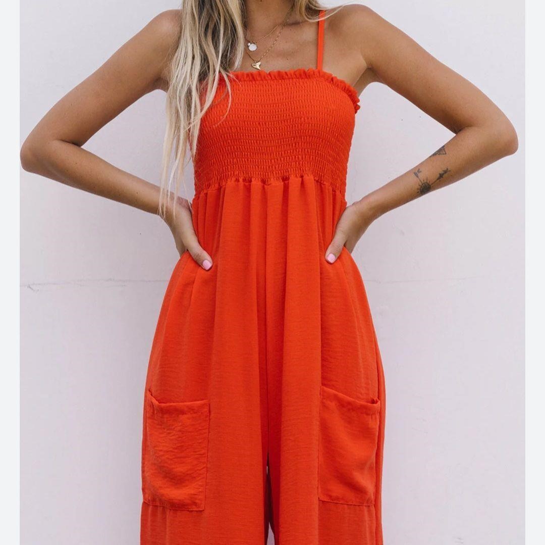 Spaghetti Straps Wide Leg Jumpsuit with Pockets!