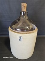 Ant. #3 crock jug with handle 15"x11"