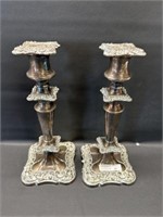Pair of vtg. 10" heavy cast ornate Candle sticks