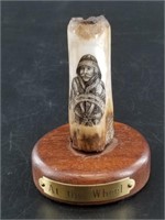 L. Johnson scrimshawed ivory artifact, of a sea ca