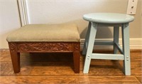 Bekin Carved Footstool with Upholstered Top &