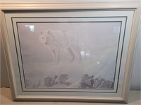 White Wolf in Winter Scene Print Numbered & Signed