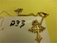cross w/ stone chips necklace marked 1908