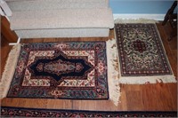 2 Small area rugs - blue - 24.75" X 35.5" and tan