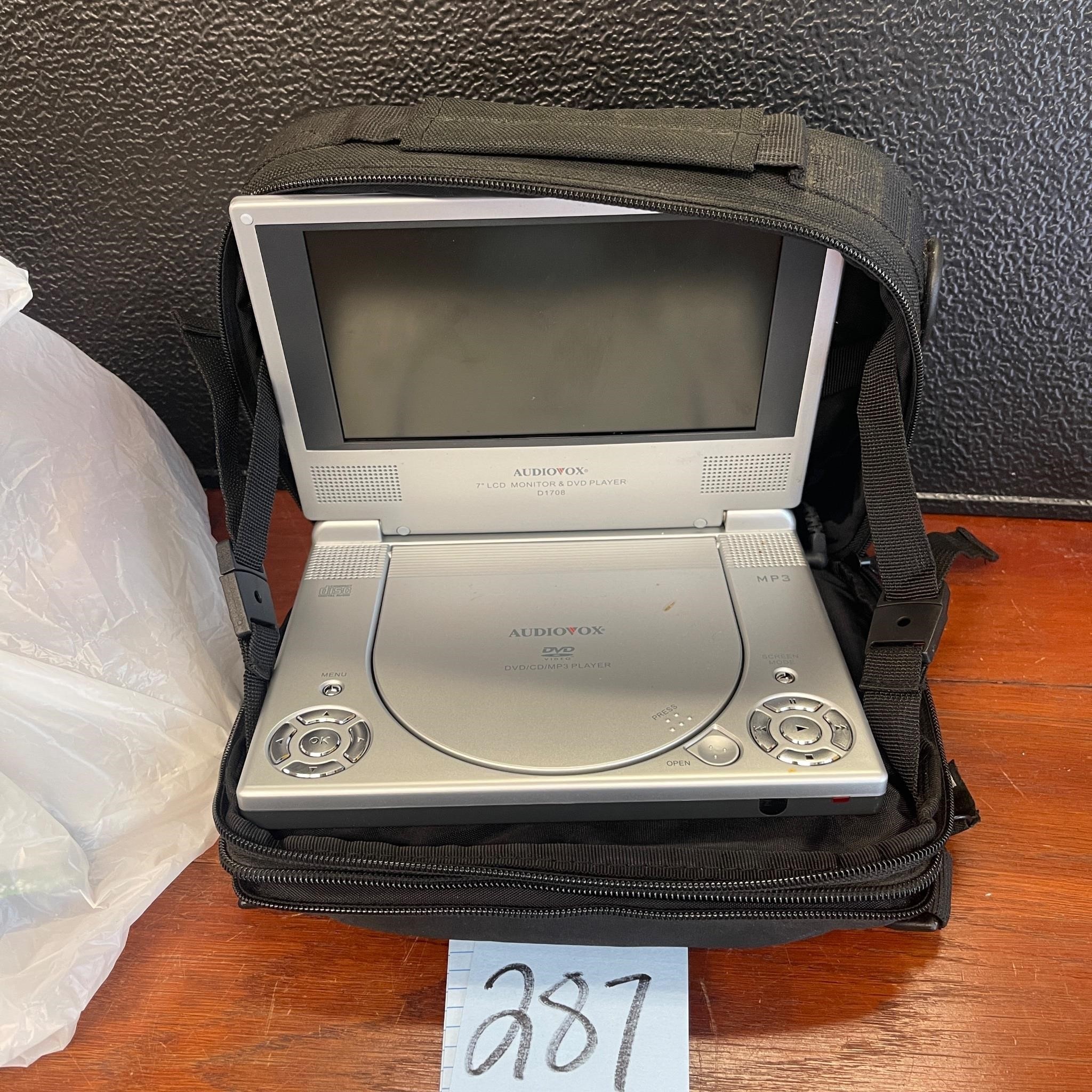 Audiovox portable DVD player 7" monitor & case