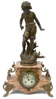 MOREAU FIGURAL FRENCH MARBLE MANTEL CLOCK