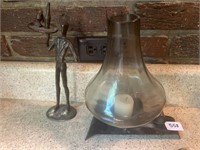 Vintage Bronze Waiter Statue and candle lamp