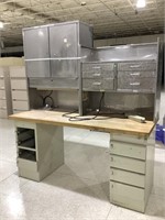 Shop desk with stainless steel hutch