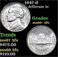 1947-d Jefferson Nickel 5c Grades GEM++ 5fs