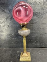 CRANBERRY SWIRL 1923 OIL LAMP