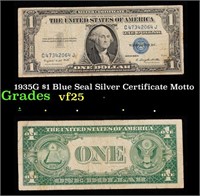 1935G $1 Blue Seal Silver Certificate Grades vf+ M