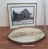 Frame barn photo and early oval horse racing tray