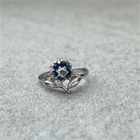 Silver Flower Ring size 5 With Blue Stones