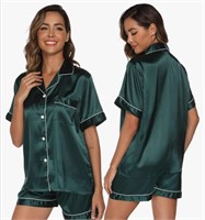 New (Size L)  Womens Silk Satin Pajamas Set,