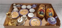 Tray Of Assorted Items: Wooden Shoes, Porcelain