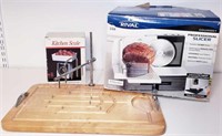 MEAT CARVING TRAY + DELI SLICER + KITCHEN SCALE