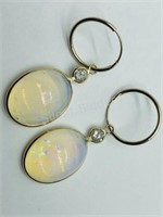 14K Yellow Gold, Diamond Opal Earrings