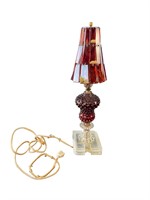 Vintage Ruby Red Hobnail Lamp w/Blown Glass