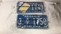 GA 1969 unused License Plates consecutive # blue