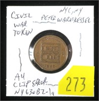 Civil War token, Peter Warmkessel, NYC