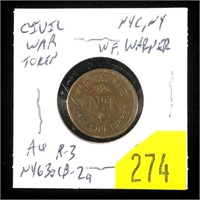 Civil War token, W.F. Warner, rarity 3