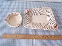 Pretty Weaved Floral Ceramic Dishes / Italy