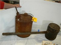 LARGE WOODEN TENT MALLET WITH 29" HANDLE, OLD GAS