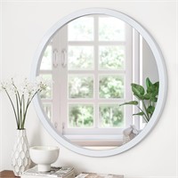 Circle Wall Mirror  16-Inch  White Farmhouse Style