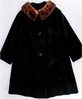 Vintage Black Cashmere Wool Coat w/ Fur Collar