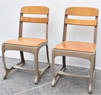 Pair of  Metal & Wood Child Size School Chairs