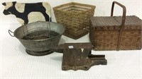 Group w/ Old Baskets, Anvil & Misc Pieces