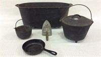 Group of Cast Iron Including Lg. Pot,