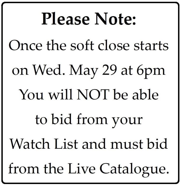 May 26 to May 29 Online Auction