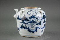Chinese Blue & White Porcelain Four-Ear Water Pot