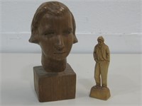 Carved Wood Man W/Wood Bust Tallest 9.5"