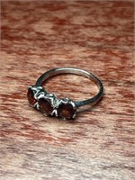 Garnet Tri-Stone Sterling .925 Silver Ring Size 11