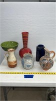 Pottery pieces, Lefton compote dish , vases (15”