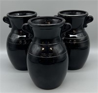 (3) Black Amethyst Double Handled Vases