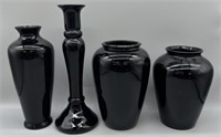 (4) Black Amethyst Vases
